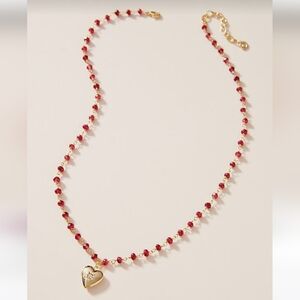 Anthropologie Tess + Tricia Steffi Beaded Locket Necklace - gold & red